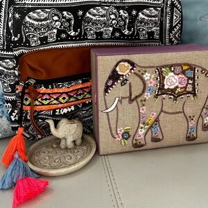 BNWOT Elephant Print Backpack with Tassels, Jewelry Box, and Ring Holder
